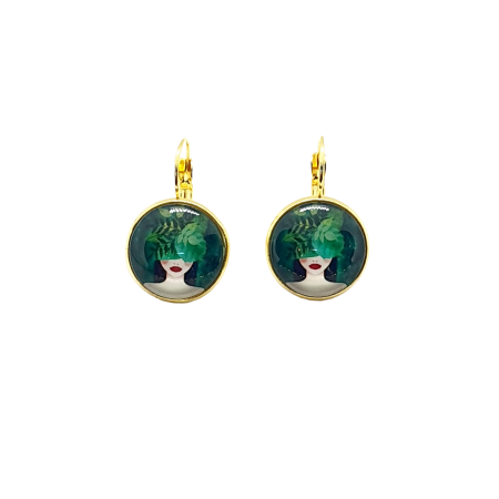 earrings gold steel girl with plant